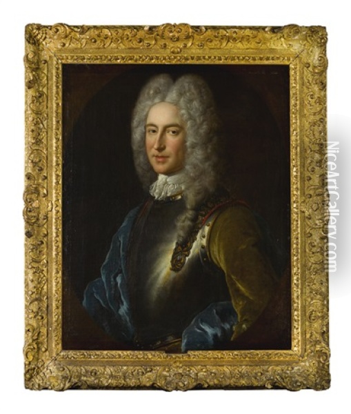 Portrait Of Alexander, 4th Lord Forbes Of Pitsligo (d. 1762), Half Length, Wearing Armour And A Blue Cloak Oil Painting - Alexis-Simon Belle