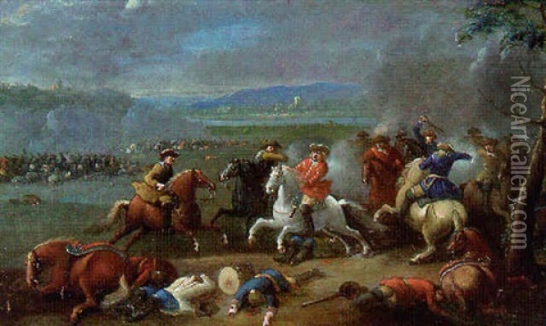 A Cavalry Engagement Oil Painting - Karel Breydel