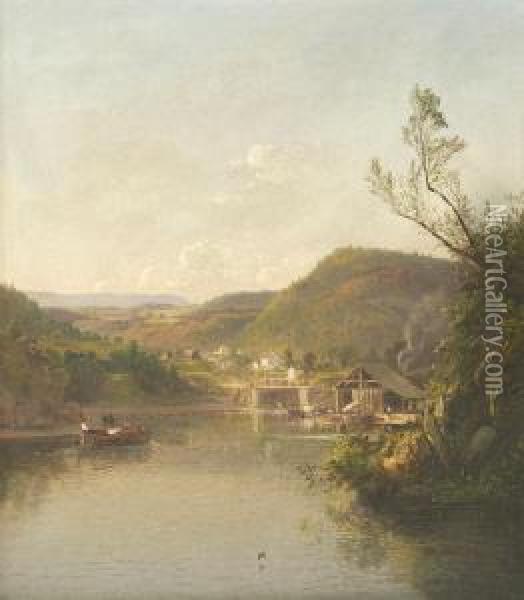 Locks At New Hope, Pennsylvania 1863 Oil Painting - Dewitt Clinton Boutelle
