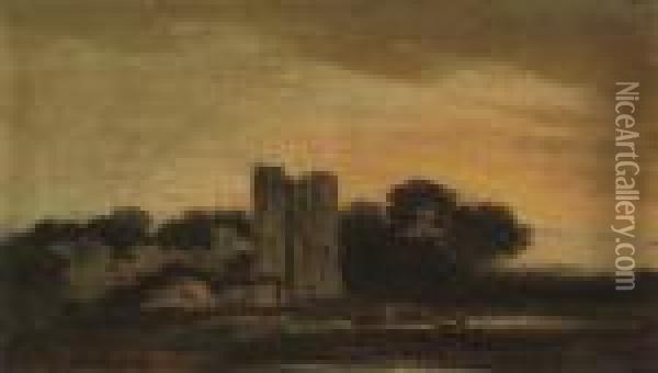 Castle Ruins, Sunset Oil Painting - John Crome