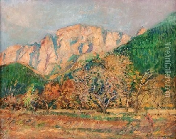 French Hoek Mountain [sic] Oil Painting - John Henry Amshewitz