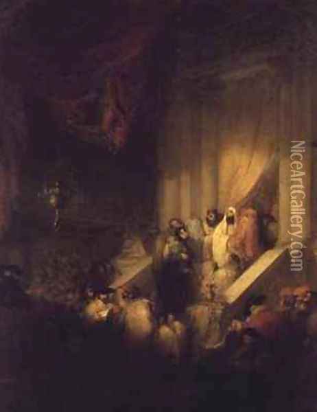 Reading of the law in a Synagogue Oil Painting - Solomon Alexander Hart