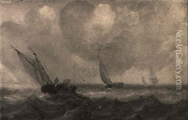 Wijdschips And Other Shipping In Choppy Seas Oil Painting - Jan Porcellis