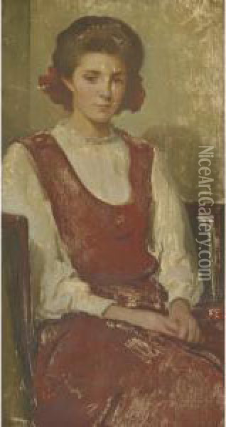 Girl In Red Dress Oil Painting - John White Alexander