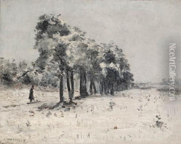 Strolling In The Snow Oil Painting - Andre Broedelet