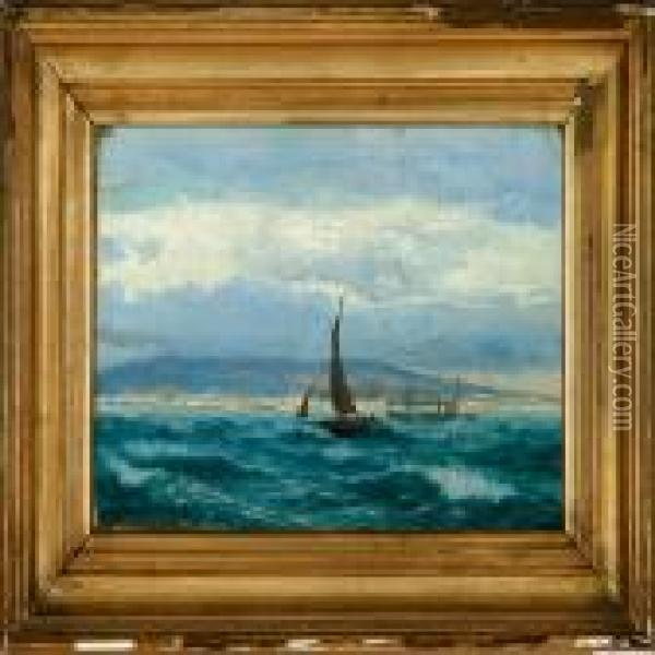 A Costal Scenery From Napoli Oil Painting - J.E. Carl Rasmussen