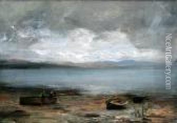 Scottish Coastal Scene With Fishermen Andboats Oil Painting - James Lawton Wingate