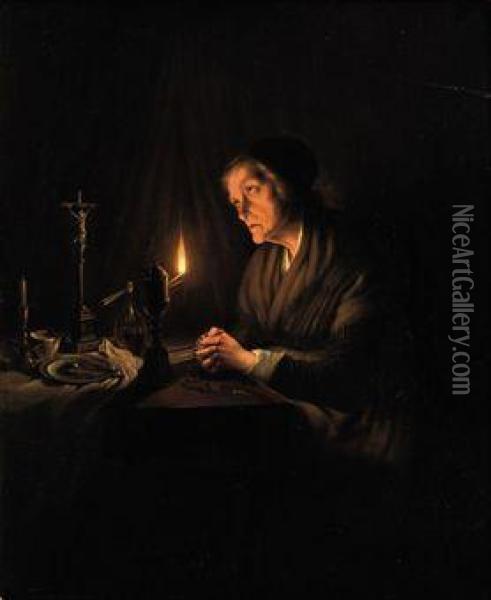 The Evening Prayer Oil Painting - Petrus van Schendel