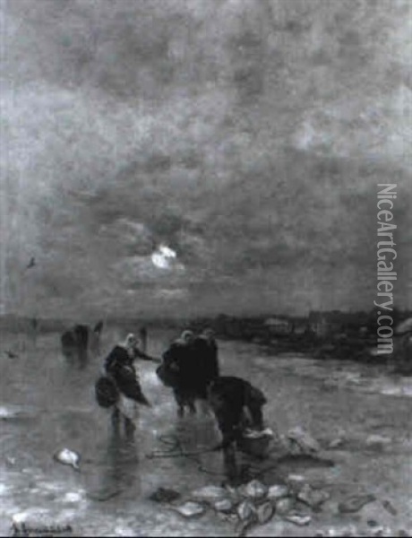 Fischfang Auf Dem Eis Oil Painting - Johann Jungblut