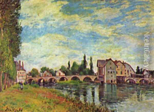 Pont et Moulin de Moret en été Oil Painting - Alfred Sisley