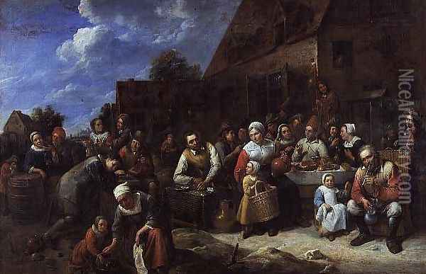 A Village Banquet Oil Painting - Gillis van Tilborgh