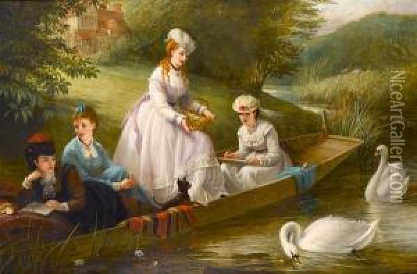 Thames Swans Oil Painting - Thomas Brooks
