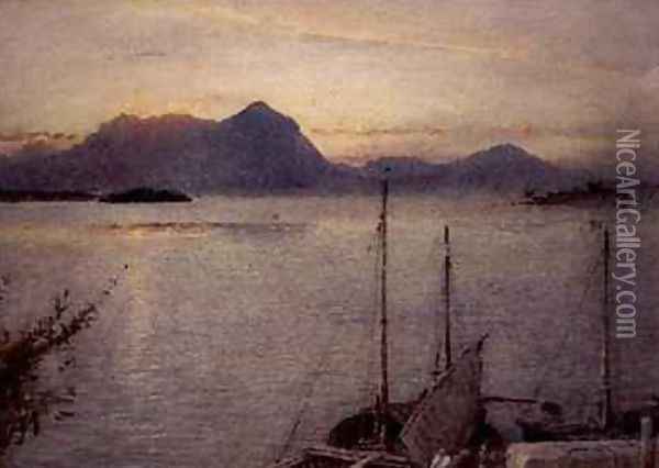 Sunrise from Baveno Lake Maggiore Oil Painting - Albert Goodwin