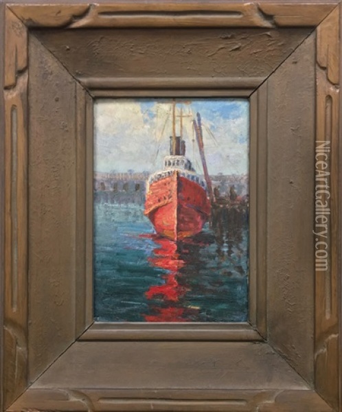 Ship Docking Oil Painting - George Sumner Colman