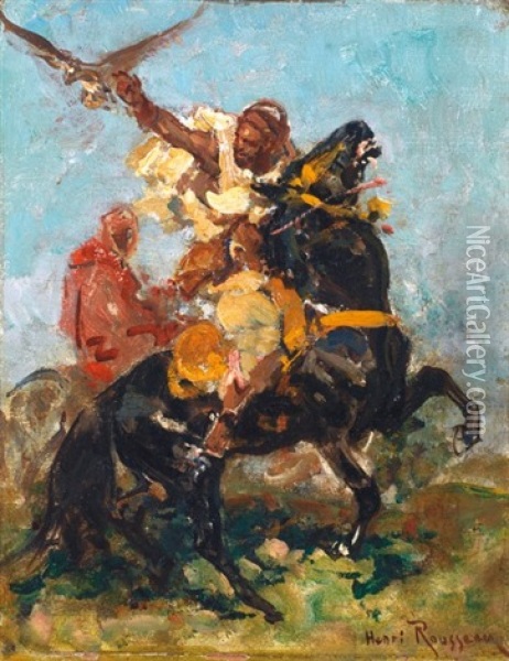 Fauconnier A Cheval Oil Painting - Henri Emilien Rousseau