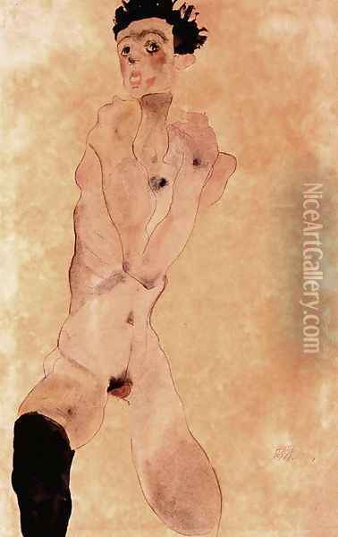 Masturbation Oil Painting - Egon Schiele
