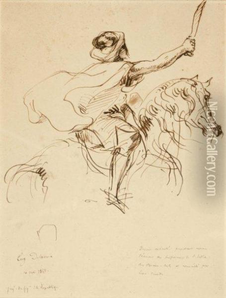 Cavalier Arabe Oil Painting - Eugene Delacroix