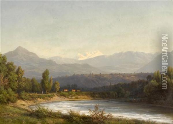 At The Foot Of The Arve Near Monnex Oil Painting - Jean Philippe George-Juillard