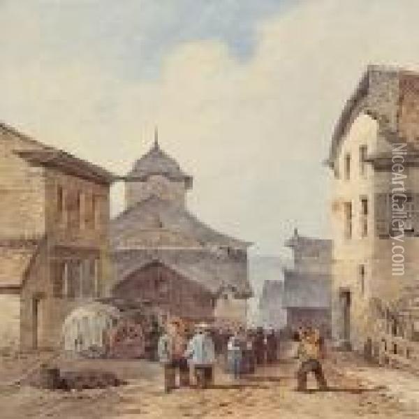 Street Life In A Village Oil Painting - David Roberts