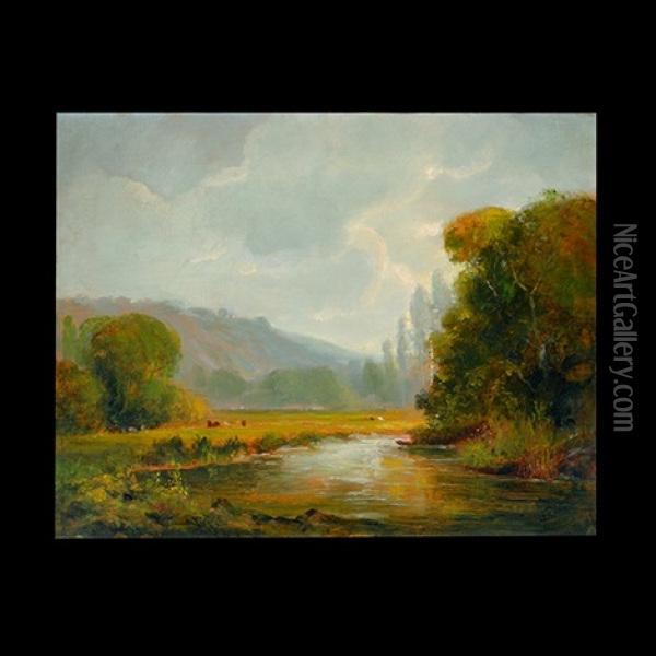 River And Mountain Oil Painting - Tilden Daken