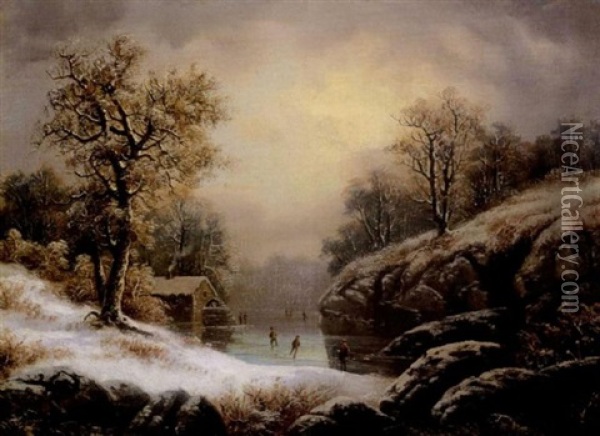Skating Scene Oil Painting - Gunther Hartwick