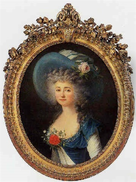Portrait De Jeune Femme Au Chapeau Oil Painting - Henri-Pierre Danloux