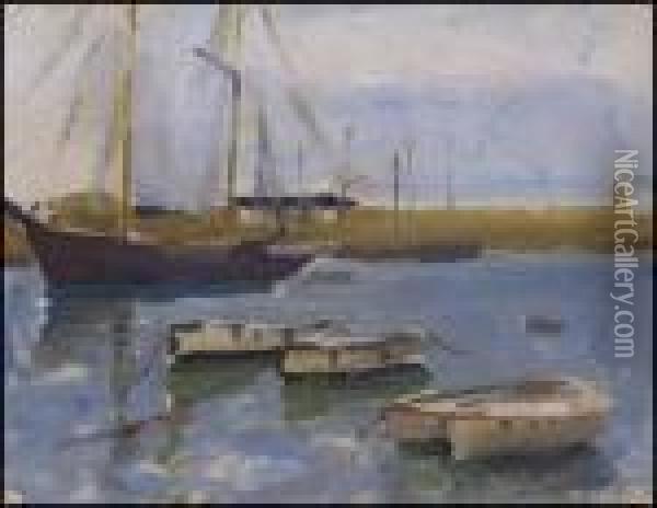 Boats In France Oil Painting - Helen Galloway Mcnicoll