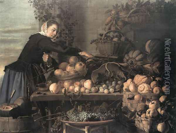 Fruit and Vegetable Seller 1630 Oil Painting - Claes Van Heussen