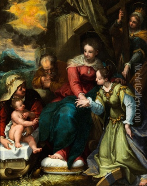 Die Mystische Vermahlung Der Heiligen Katharina Oil Painting - Denys Calvaert