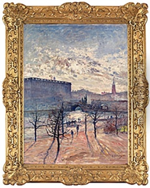 Soldis Over Stockholms Slott Oil Painting - Anton Genberg