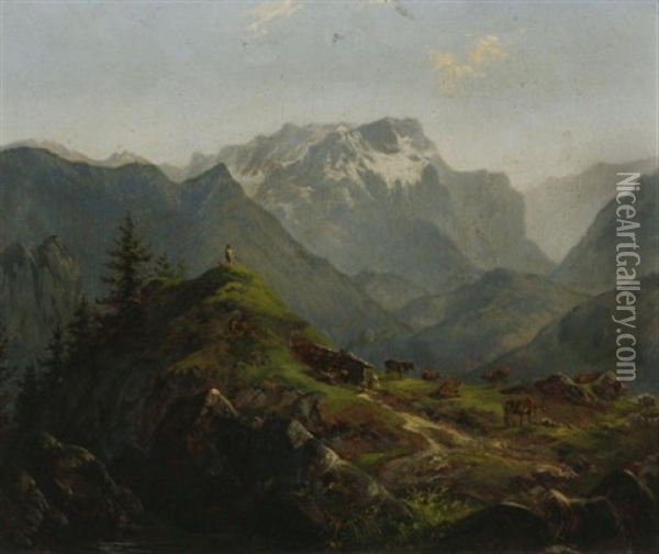 Tiroler Gebirgslandschaft Im Sommer Oil Painting - Carl August Reinhardt