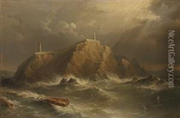 Eagle Island Off Erris Head, W. Coast Of Ireland Oil Painting - Richard Bridges Beechey