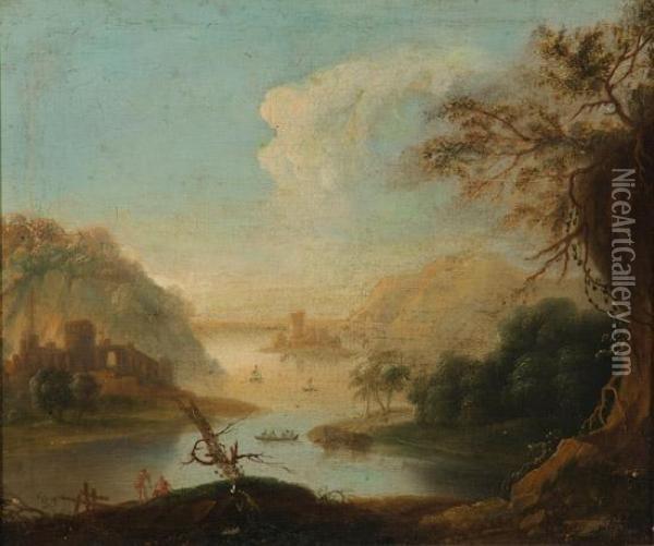 Classical Landscape With Forts And Figures Oil Painting - Nicolas Boudewyns