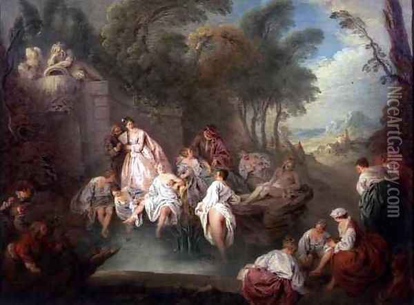 Bathing Party in a Park, 1730s Oil Painting - Jean-Baptiste Joseph Pater