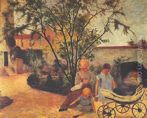 Family of the Artist in the Garden Oil Painting - Paul Gauguin