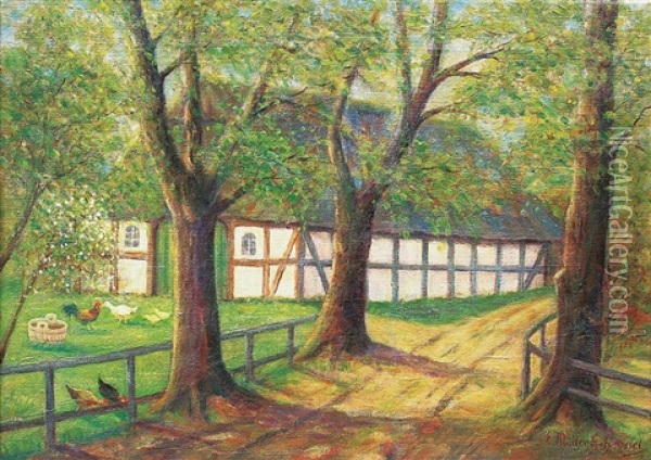 Niedersachsenhof Im Fruhling Oil Painting - Ernst Mueller-Scheessel