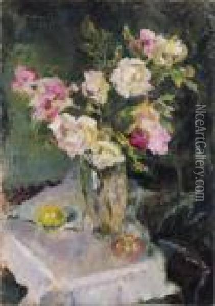 Kwiaty W Wazonie Oil Painting - Kazimierz Sichulski