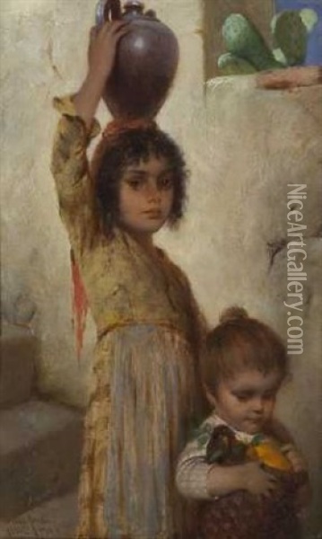 Zwei Kleine Italienerinnen Oil Painting - Hermann Kaulbach