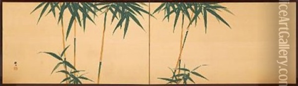 Two-fold Screen Oil Painting - Shuseki Okutani