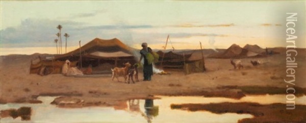 Campement Au Crepuscule Oil Painting - Frederick Goodall