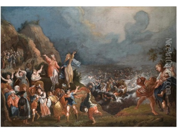 Der Zug Durch Das Rote Meer Oil Painting - Giovanni Andrea (il Mastelletta) Donducci