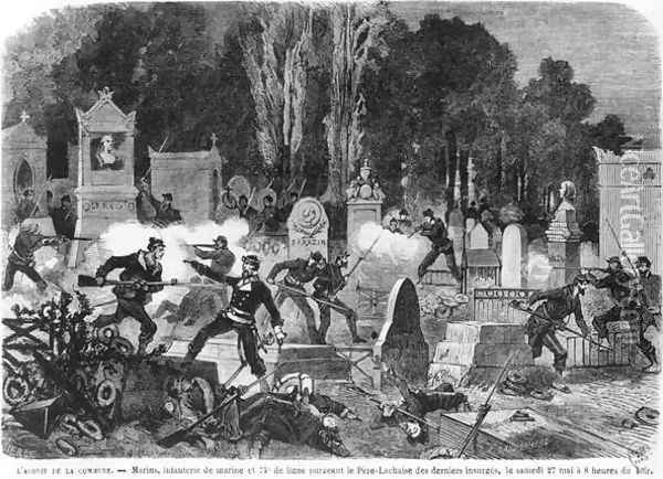 Agony of the Commune, last fights in the Cemetery of Pere Lachaise, engraved by Louis Joseph Amedee Daudenarde d.1907 illustration from Le Monde illustre, 27th May 1871 Oil Painting - Daniel Urrabieta Vierge