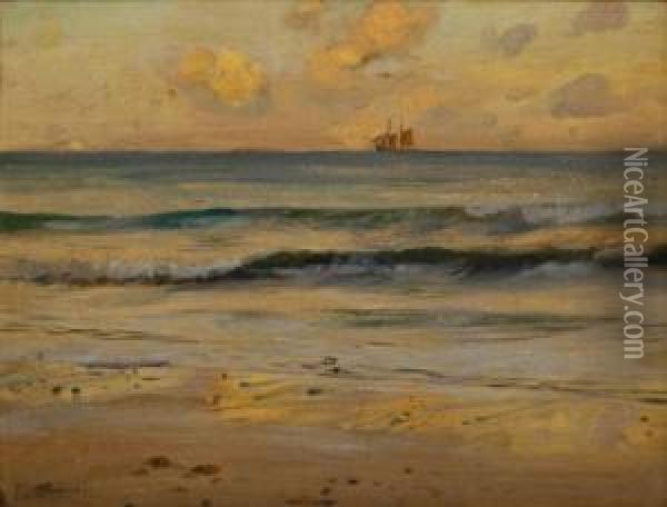 Schooner At Sunset Oil Painting - Frank Lewis Emanuel
