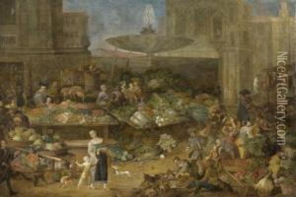 Market Scene Oil Painting - Hendrik Frans Van Lint