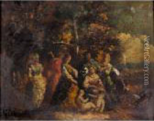 Company In A Wooded Glade Oil Painting - Adolphe Joseph Th. Monticelli