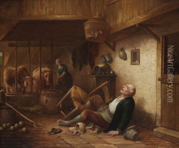 Homme Tombe D'une Chaise Oil Painting - Ferdinand de Braekeleer the Elder