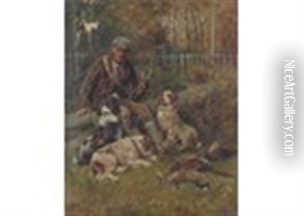 The Gamekeeper And Spaniels Oil Painting - John Emms