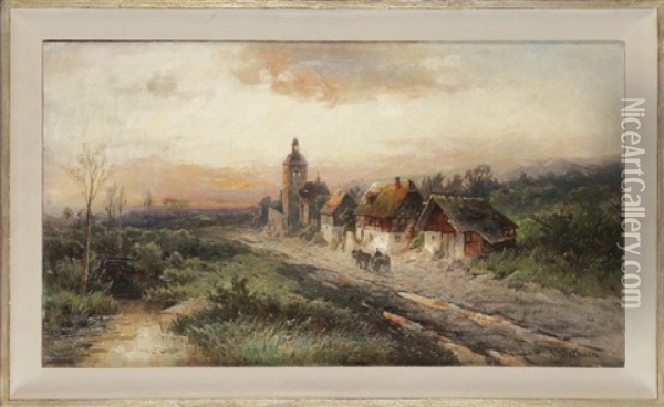 Landschaft Mit Entlang Einer Strase Gelegenen Gehoften Oil Painting - Nicolai Von Astudin