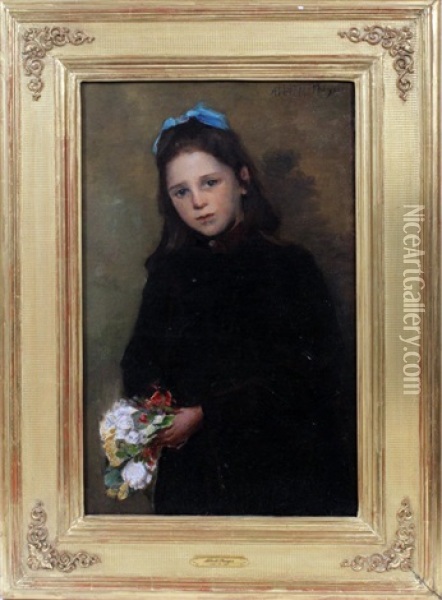 Girl With Flowers Oil Painting - Abbott Handerson Thayer