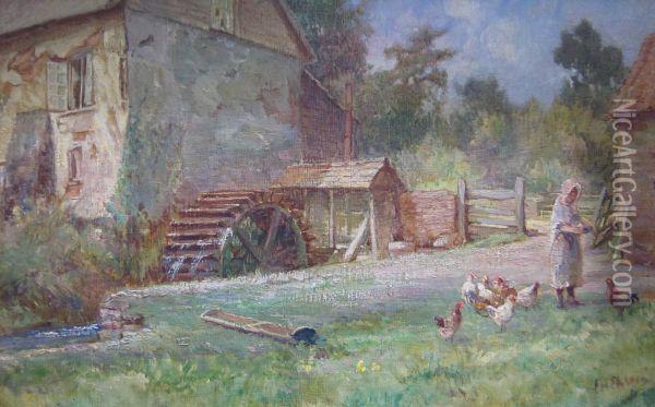 Woman Feeding Chickens Oil Painting - Ernest Herman Ehlers